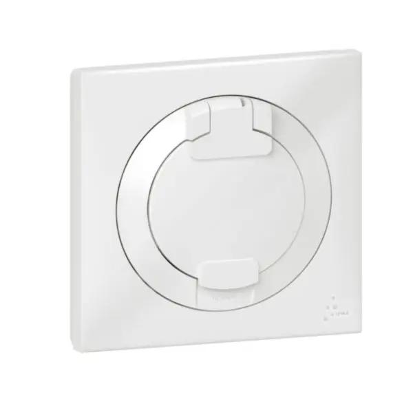 Prise de courant 2P+T à puits dooxie 16A IP44 livrée avec plaque carrée blanche 2