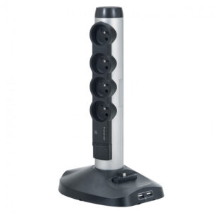 Rallonge 4x2P+T 16A 230V à la vert. + 2 RJ45+ Wi Fi alu et noir 2 prises RJ45 (1 entrée RJ45 pour recevoir internet par câble et devenir point d'accès Wi-Fi + 1 sortie RJ45) - Technologie Wi-Fi 2,4 GHz - IEE 802.11b/g/n - Alu/Noir - 1 fiche micro USB - 1 socle avec 2